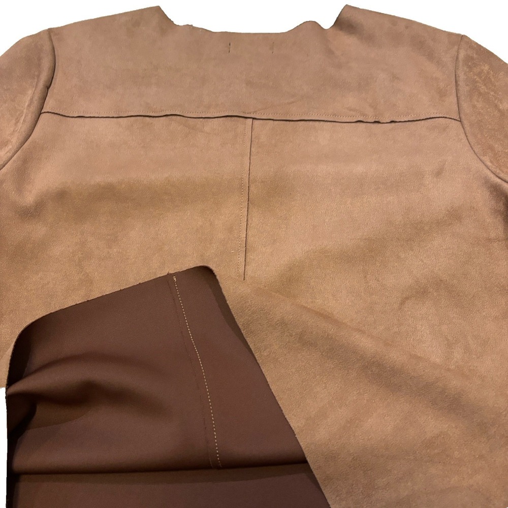 Tahari XL Brown Faux Suede Top Faux‎ Fur Cuffs Boxy Oversized Lagenlook - Picture 9 of 9